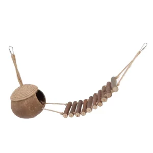 Natural Coconut House for small Animals - Safe Swing Logs for hamsters & Birds, Healthy Habitat