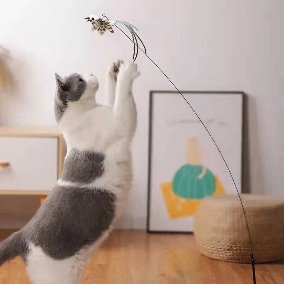 Simulation Bird Interactive Funny Cat Stick Toy Furry Feather Bird With Bell Sucker Cat Stick Toy Kitten Playing Pet Accessories - Image 4