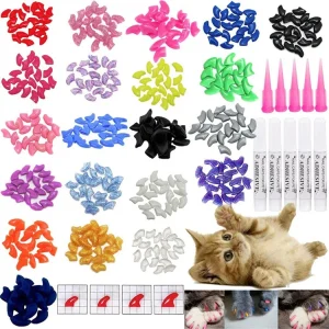 Cat Nail Caps Pet Cat Soft Paws Nail Protector Cover With Free Adhesive Glue + Applicator 20pcs/lot for Kitten
