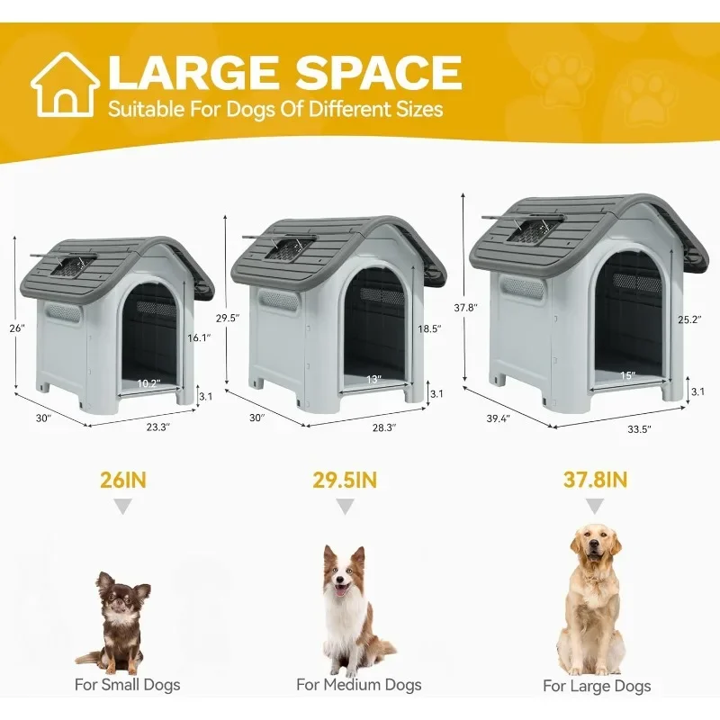 Plastic Foldable Dog House for Small Dogs, Waterproof Folding Pet House with Adjustable Top Window and Elevated Base - Image 5