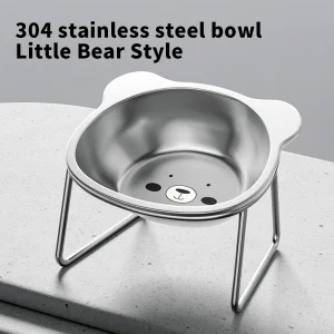 One piece of stainless steel cat bowl, bear pet shelf, heightened neck protection pet bowl, anti-knockover dog bowl, cat food bo