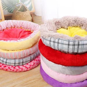Economical Short plush Round Cat Nest Comfortable Cushion Bed Thickened Comfortable Cotton Plush Random Pattern Cat Nest Short p