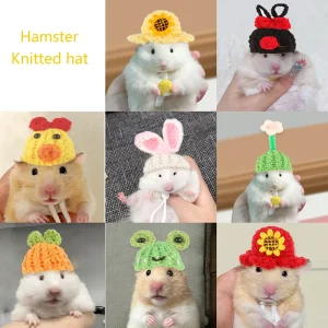 1pc Cute Cartoon Guinea Hamster Knitted Hat Mini Hand Plush Hat Handmade Knitted Small Animal Hat Pet Cap Pet Decoration Cap