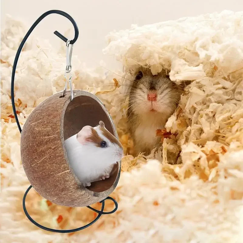 Hamster Coconut Bed Natural Coconut Hamster Hideout Hammock Suspension Coconut Husk Hamster Bed House With Warm Pad Small Animal - Image 2