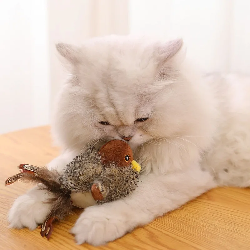 Interactive Cat Toys Plush Bird Squeak Cat Toy Sparrow Catnip Toys Vivid Chirping Simulation Bird Interactive Cat Toy - Image 4