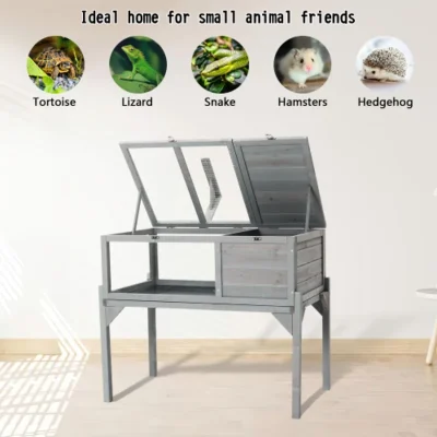 Habitat Indoor & Outdoor Wooden Tortoise House With Detachable Legs Reptile Cage For Small Animals,Non Leak Waterproof Tray