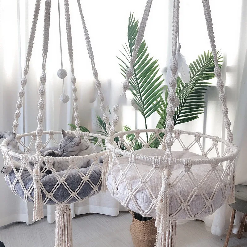 New Pet Hammock Cat Swing Hand Woven Cotton Rope Cats Hanging Basket Kitten Hanging String Den Indoor Pend Nest Pets Supplies - Image 3