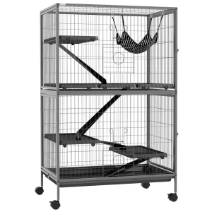 50" 5-Tier Small Animal Cage Multi-Door Heavy-Duty Steel Wire Pet Habitat Removable Tray Hammock Accessory Gray