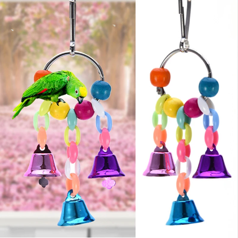 Birds Toys Funny Cockatiel Parakeet Conure Birds Bites Chew Bell Toy Acrylic Suspension Bridge Climbing Rope For Cages Swing Toy - Image 2