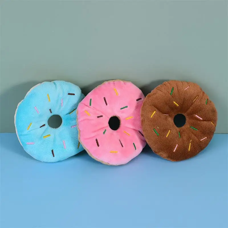 Soft Dog Donuts Plush Pet Dog Toys For Dogs Chew Toy Cute Puppy Squeaker Sound Toys Funny Puppy Small Medium Dog Interactive Toy