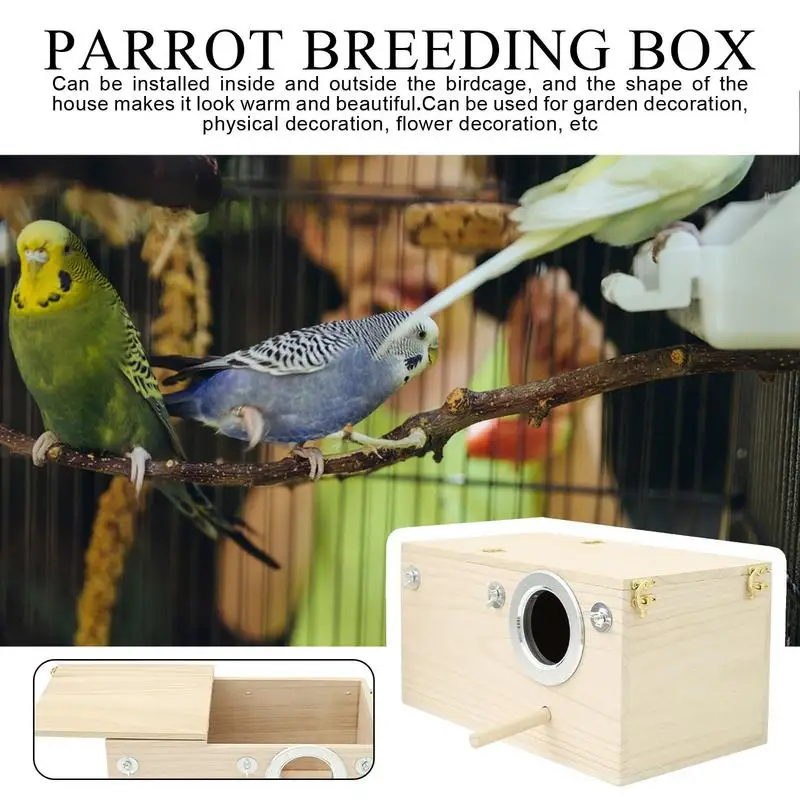 Wooden Parakeet Nest Box with Perch - Image 3
