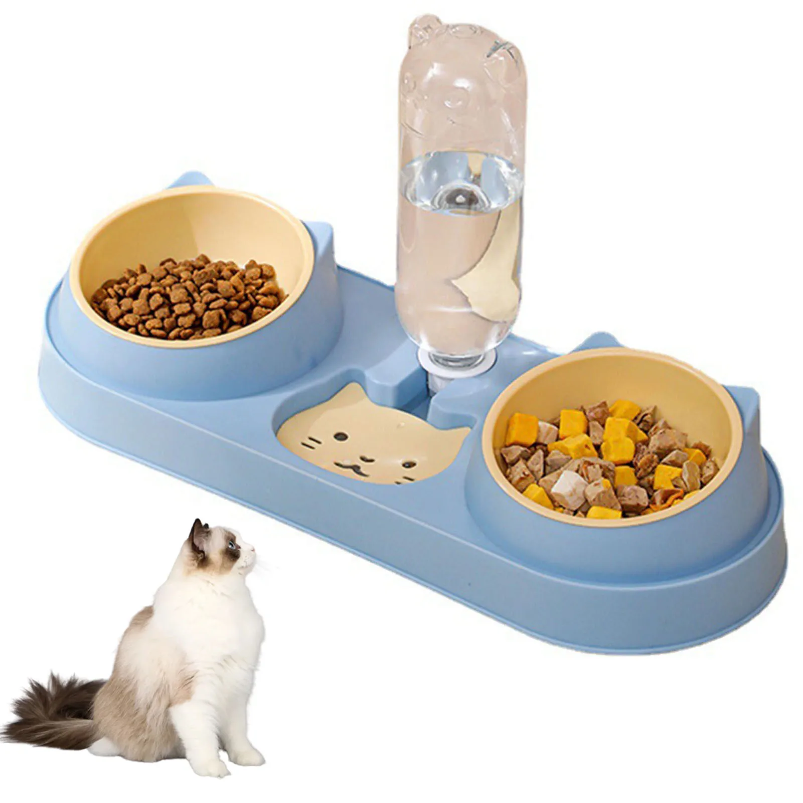 Pet Cat Bowl Automatic Feeder Dog Food Bowl With Water Fountain Double Bowl Drinking Raised Stand Dish Bowls For Cats - Image 6