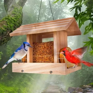 Bird Feeders for Outdoors Hanging - Wooden Bird Feeder Hopper, Cardinal Bird House Feeder, Wooden Large Feeder