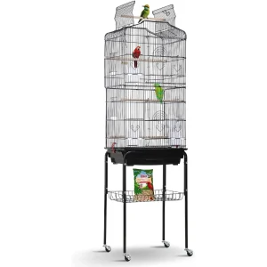 Play Open Top Medium Small Bird Cage with Detachable Rolling Stand for Parrot Lovebirds Finches Canaries Parakeets