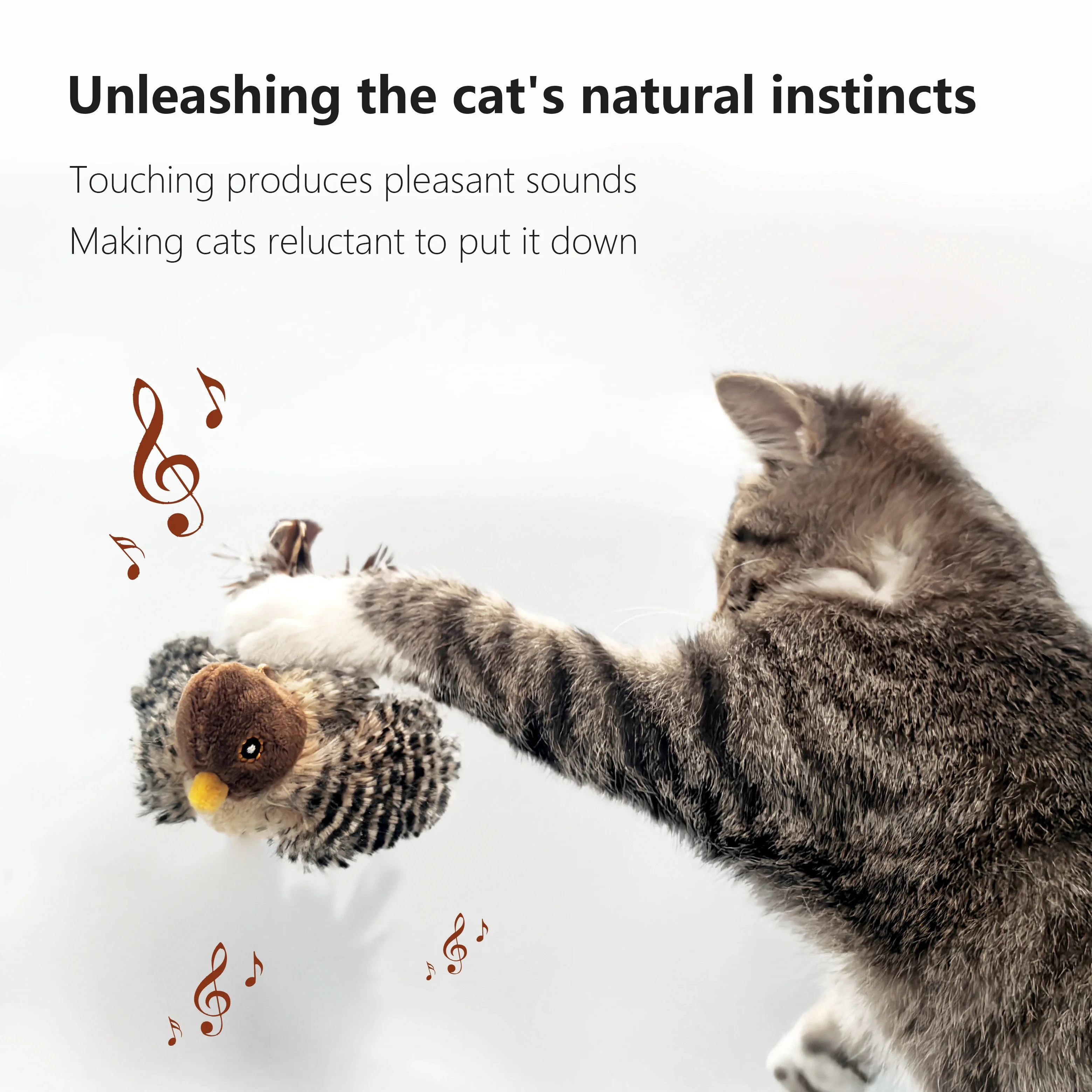 Interactive Cat Toys Plush Bird Squeak Cat Toy Sparrow Catnip Toys Vivid Chirping Simulation Bird Interactive Cat Toy - Image 2