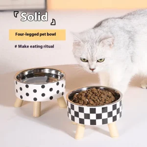 Pet cat and dog bowl polka-dot plaid stainless steel anti-slip easy to clean indoor and outdoor