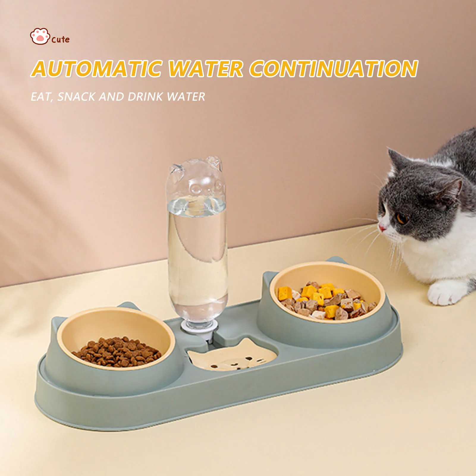 Pet Cat Bowl Automatic Feeder Dog Food Bowl With Water Fountain Double Bowl Drinking Raised Stand Dish Bowls For Cats - Image 2