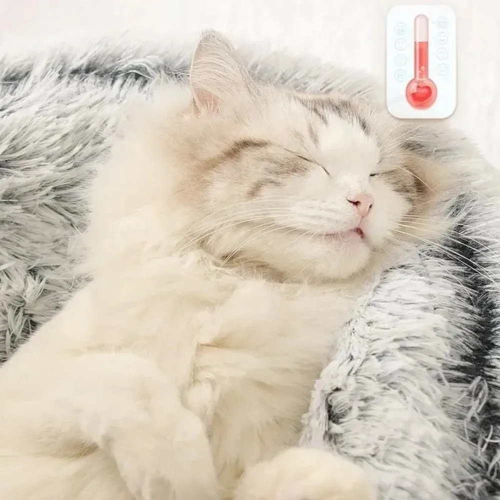 Soft Plush Round Cat Bed Warm Comfortable Winter Long Plush Pet Cat Bed Round Semi Enclosed Cat Nest For Small Dogs Sleep Bag - Image 4