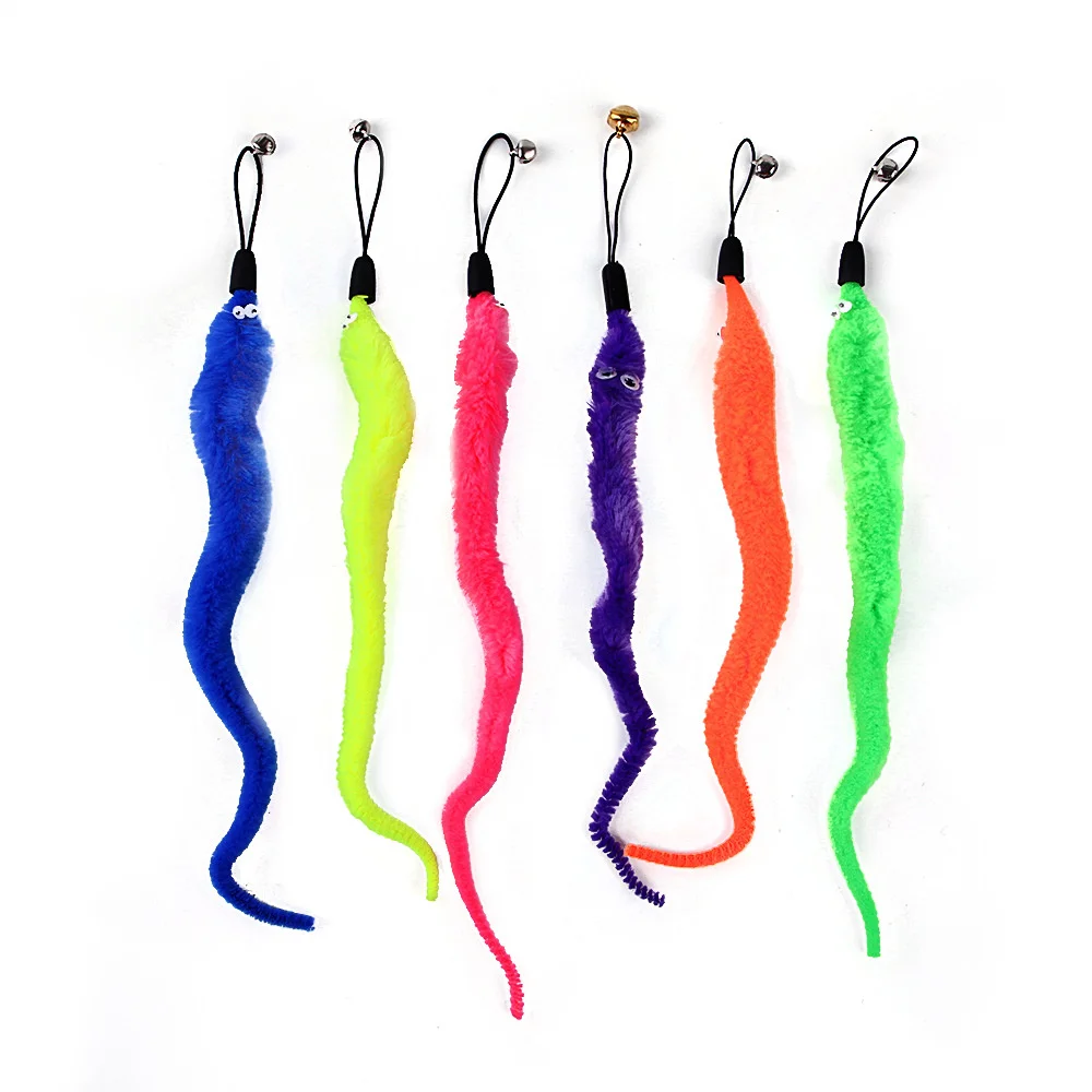 5Pcs Funny Cat Tickling Stick Plush Worms Teaser String with Bells Replacement Catcher Kitten Play Interactive Pet Supplies - Image 3